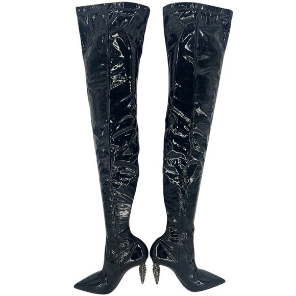 Christian Louboutin Limited Edition Black Lipstrass Patent Leather Thigh Boots - Picture 5 of 16